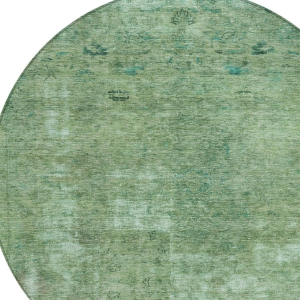 HomeRoots 5' Abstract Sage & Mint Green Area Rug - Stylish, Washable, Indoor/Outdoor, Durable & Easy-Care Design 8' Round 615508