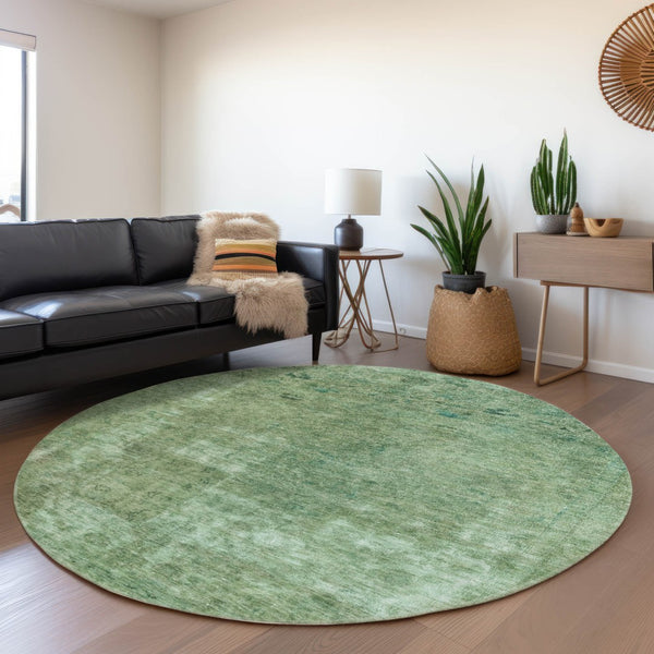 HomeRoots 5' Abstract Sage & Mint Green Area Rug - Stylish, Washable, Indoor/Outdoor, Durable & Easy-Care Design 8' Round 615508