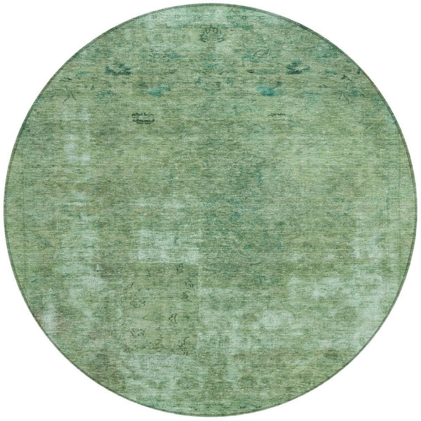 HomeRoots 5' Abstract Sage & Mint Green Area Rug - Stylish, Washable, Indoor/Outdoor, Durable & Easy-Care Design 8' Round 615508