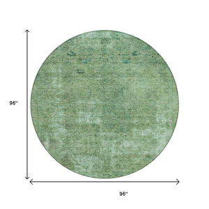 HomeRoots 5' Abstract Sage & Mint Green Area Rug - Stylish, Washable, Indoor/Outdoor, Durable & Easy-Care Design 8' Round 615508