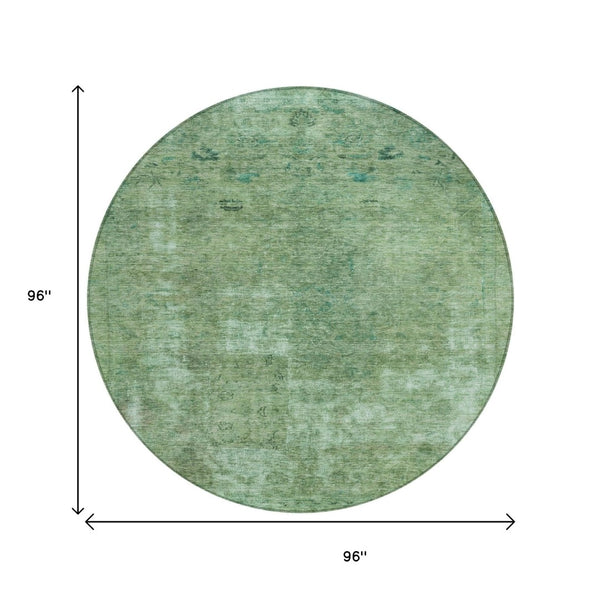 HomeRoots 5' Abstract Sage & Mint Green Area Rug - Stylish, Washable, Indoor/Outdoor, Durable & Easy-Care Design 8' Round 615508