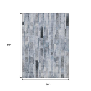 HomeRoots 5' Stylish Blue and Gray Striped Washable Area Rug for Indoor and Outdoor Spaces - Durable Comfort 5' X 8' 615513