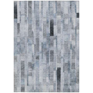 HomeRoots 5' Stylish Blue and Gray Striped Washable Area Rug for Indoor and Outdoor Spaces - Durable Comfort 5' X 8' 615513