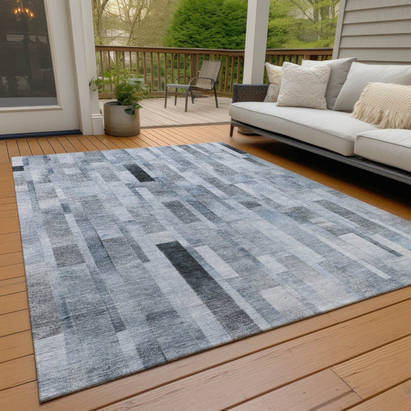 HomeRoots 5' Stylish Blue and Gray Striped Washable Area Rug for Indoor and Outdoor Spaces - Durable Comfort 5' X 8' 615513