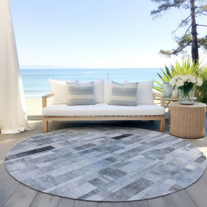 HomeRoots 5' Stylish Blue and Gray Striped Washable Area Rug for Indoor and Outdoor Spaces - Durable Comfort 8' Round 615514