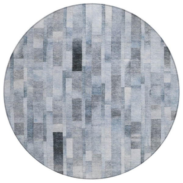 HomeRoots 5' Stylish Blue and Gray Striped Washable Area Rug for Indoor and Outdoor Spaces - Durable Comfort 8' Round 615514