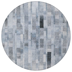 HomeRoots 5' Stylish Blue and Gray Striped Washable Area Rug for Indoor and Outdoor Spaces - Durable Comfort 8' Round 615514