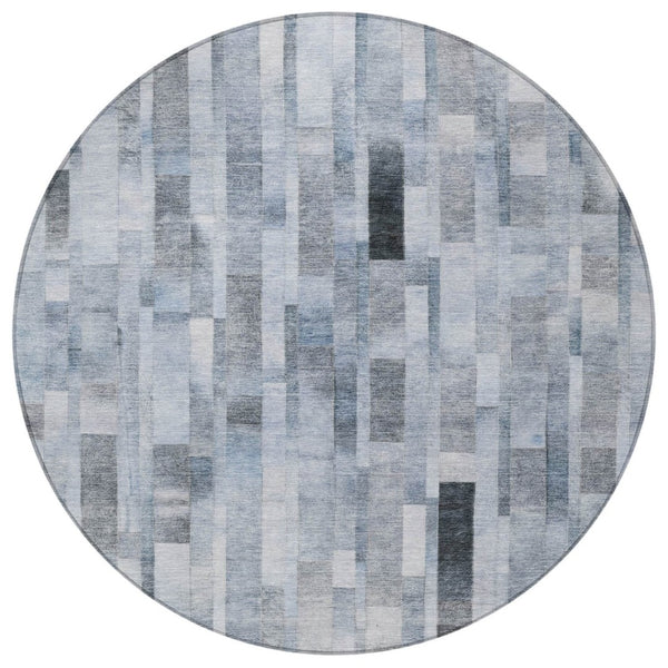 HomeRoots 5' Stylish Blue and Gray Striped Washable Area Rug for Indoor and Outdoor Spaces - Durable Comfort 8' Round 615514
