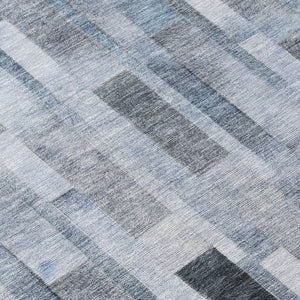 HomeRoots 5' Stylish Blue and Gray Striped Washable Area Rug for Indoor and Outdoor Spaces - Durable Comfort 8' Round 615514