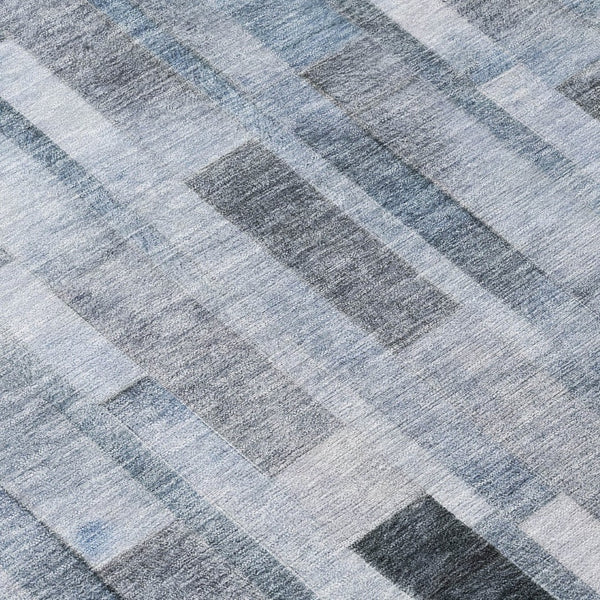 HomeRoots 5' Stylish Blue and Gray Striped Washable Area Rug for Indoor and Outdoor Spaces - Durable Comfort 8' Round 615514