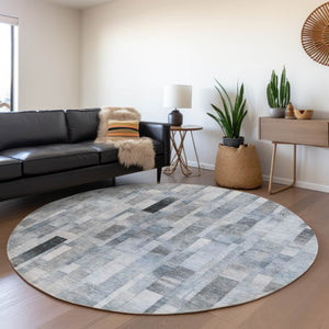 HomeRoots 5' Stylish Blue and Gray Striped Washable Area Rug for Indoor and Outdoor Spaces - Durable Comfort 8' Round 615514