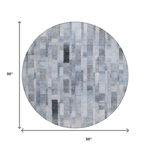 HomeRoots 5' Stylish Blue and Gray Striped Washable Area Rug for Indoor and Outdoor Spaces - Durable Comfort 8' Round 615514