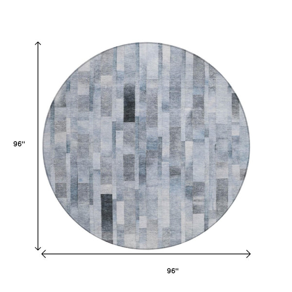 HomeRoots 5' Stylish Blue and Gray Striped Washable Area Rug for Indoor and Outdoor Spaces - Durable Comfort 8' Round 615514