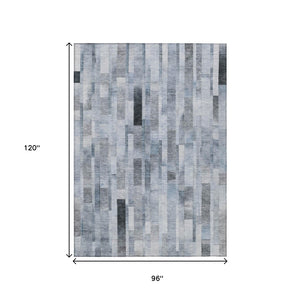 HomeRoots 5' Stylish Blue and Gray Striped Washable Area Rug for Indoor and Outdoor Spaces - Durable Comfort 8' X 10' 615515