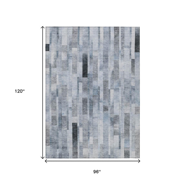 HomeRoots 5' Stylish Blue and Gray Striped Washable Area Rug for Indoor and Outdoor Spaces - Durable Comfort 8' X 10' 615515