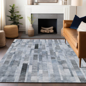 HomeRoots 5' Stylish Blue and Gray Striped Washable Area Rug for Indoor and Outdoor Spaces - Durable Comfort 8' X 10' 615515