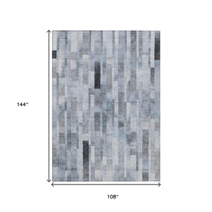 HomeRoots 5' Stylish Blue and Gray Striped Washable Area Rug for Indoor and Outdoor Spaces - Durable Comfort 9' X 12' 615516