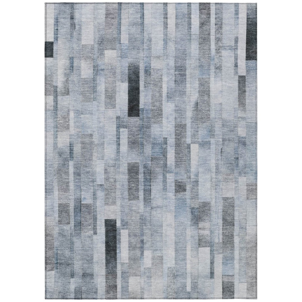 HomeRoots 5' Stylish Blue and Gray Striped Washable Area Rug for Indoor and Outdoor Spaces - Durable Comfort 9' X 12' 615516
