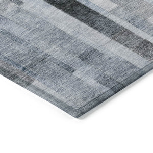 HomeRoots 5' Stylish Blue and Gray Striped Washable Area Rug for Indoor and Outdoor Spaces - Durable Comfort 9' X 12' 615516