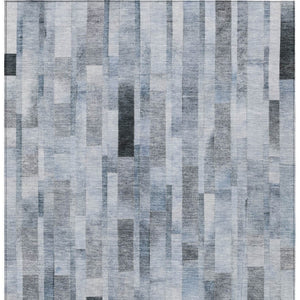 HomeRoots 5' Stylish Blue and Gray Striped Washable Area Rug for Indoor and Outdoor Spaces - Durable Comfort 9' X 12' 615516