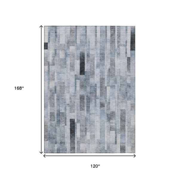 HomeRoots 5' Stylish Blue and Gray Striped Washable Area Rug for Indoor and Outdoor Spaces - Durable Comfort 10' X 14' 615517