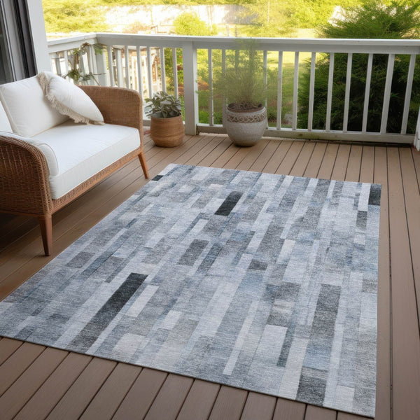 HomeRoots 5' Stylish Blue and Gray Striped Washable Area Rug for Indoor and Outdoor Spaces - Durable Comfort 10' X 14' 615517