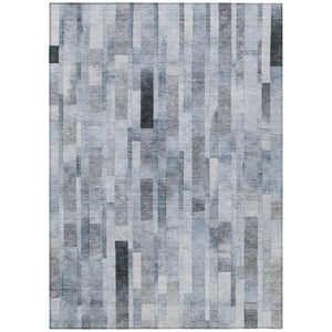 HomeRoots 5' Stylish Blue and Gray Striped Washable Area Rug for Indoor and Outdoor Spaces - Durable Comfort 10' X 14' 615517