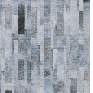 HomeRoots 5' Stylish Blue and Gray Striped Washable Area Rug for Indoor and Outdoor Spaces - Durable Comfort 10' X 14' 615517