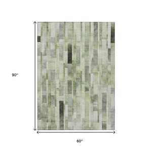 HomeRoots 5' Durable Green and Gray Striped Indoor Outdoor Area Rug - Machine Washable, Stylish & Versatile 5' X 8' 615519