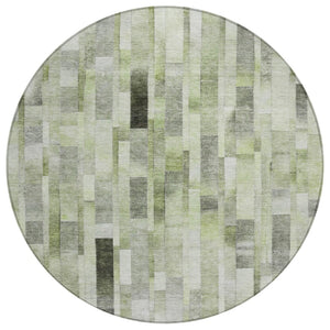 HomeRoots 5' Durable Green and Gray Striped Indoor Outdoor Area Rug - Machine Washable, Stylish & Versatile 8' Round 615520