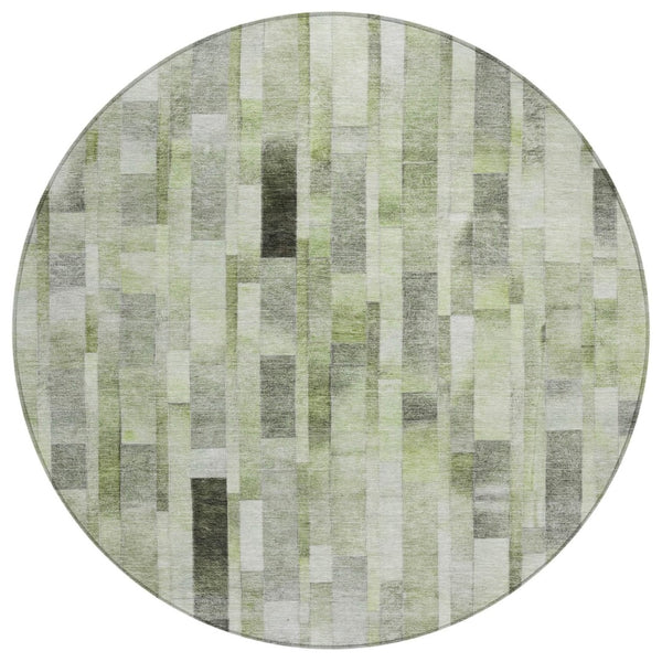 HomeRoots 5' Durable Green and Gray Striped Indoor Outdoor Area Rug - Machine Washable, Stylish & Versatile 8' Round 615520