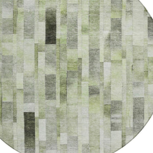 HomeRoots 5' Durable Green and Gray Striped Indoor Outdoor Area Rug - Machine Washable, Stylish & Versatile 8' Round 615520