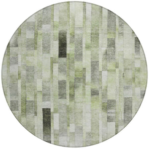 HomeRoots 5' Durable Green and Gray Striped Indoor Outdoor Area Rug - Machine Washable, Stylish & Versatile 8' Round 615520