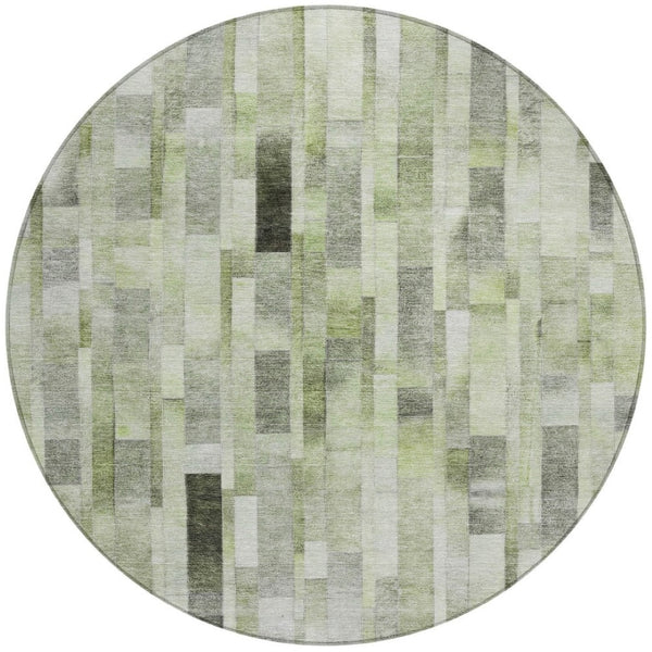 HomeRoots 5' Durable Green and Gray Striped Indoor Outdoor Area Rug - Machine Washable, Stylish & Versatile 8' Round 615520