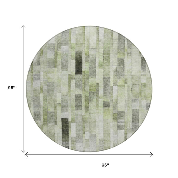 HomeRoots 5' Durable Green and Gray Striped Indoor Outdoor Area Rug - Machine Washable, Stylish & Versatile 8' Round 615520