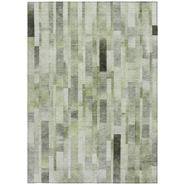 HomeRoots 5' Durable Green and Gray Striped Indoor Outdoor Area Rug - Machine Washable, Stylish & Versatile 8' X 10' 615521