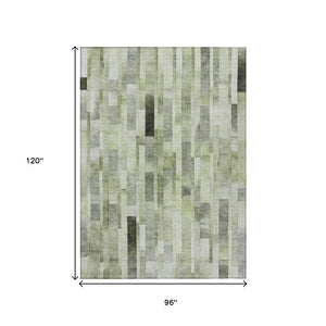 HomeRoots 5' Durable Green and Gray Striped Indoor Outdoor Area Rug - Machine Washable, Stylish & Versatile 8' X 10' 615521