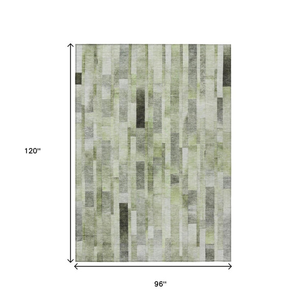 HomeRoots 5' Durable Green and Gray Striped Indoor Outdoor Area Rug - Machine Washable, Stylish & Versatile 8' X 10' 615521