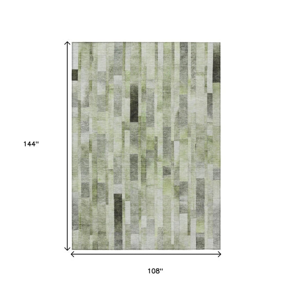 HomeRoots 5' Durable Green and Gray Striped Indoor Outdoor Area Rug - Machine Washable, Stylish & Versatile 9' X 12' 615522