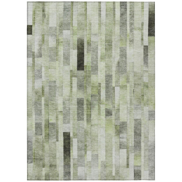 HomeRoots 5' Durable Green and Gray Striped Indoor Outdoor Area Rug - Machine Washable, Stylish & Versatile 9' X 12' 615522
