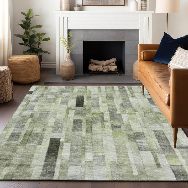 HomeRoots 5' Durable Green and Gray Striped Indoor Outdoor Area Rug - Machine Washable, Stylish & Versatile 9' X 12' 615522