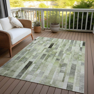 HomeRoots 5' Durable Green and Gray Striped Indoor Outdoor Area Rug - Machine Washable, Stylish & Versatile 10' X 14' 615523