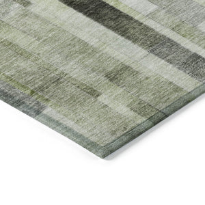 HomeRoots 5' Durable Green and Gray Striped Indoor Outdoor Area Rug - Machine Washable, Stylish & Versatile 10' X 14' 615523