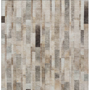 HomeRoots 5' Durable Taupe and Gray Striped Indoor-Outdoor Area Rug - Washable, Versatile & Stain-Resistant 5' X 8' 615525
