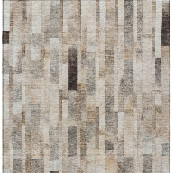 HomeRoots 5' Durable Taupe and Gray Striped Indoor-Outdoor Area Rug - Washable, Versatile & Stain-Resistant 5' X 8' 615525