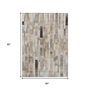 HomeRoots 5' Durable Taupe and Gray Striped Indoor-Outdoor Area Rug - Washable, Versatile & Stain-Resistant 5' X 8' 615525