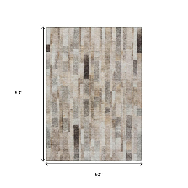 HomeRoots 5' Durable Taupe and Gray Striped Indoor-Outdoor Area Rug - Washable, Versatile & Stain-Resistant 5' X 8' 615525