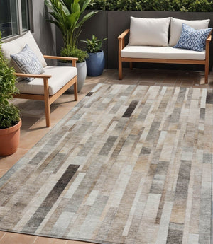 HomeRoots 5' Durable Taupe and Gray Striped Indoor-Outdoor Area Rug - Washable, Versatile & Stain-Resistant 5' X 8' 615525
