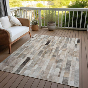HomeRoots 5' Durable Taupe and Gray Striped Indoor-Outdoor Area Rug - Washable, Versatile & Stain-Resistant 5' X 8' 615525
