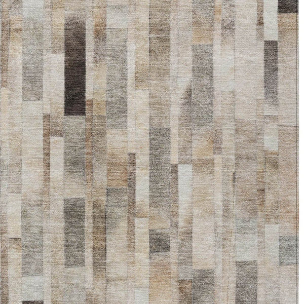 HomeRoots 5' Durable Taupe and Gray Striped Indoor-Outdoor Area Rug - Washable, Versatile & Stain-Resistant 5' X 8' 615525